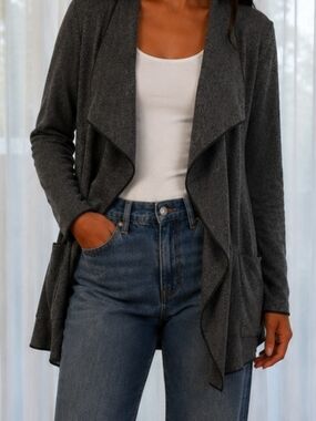Zara Dark Gray Open-Front Draped Cardigan